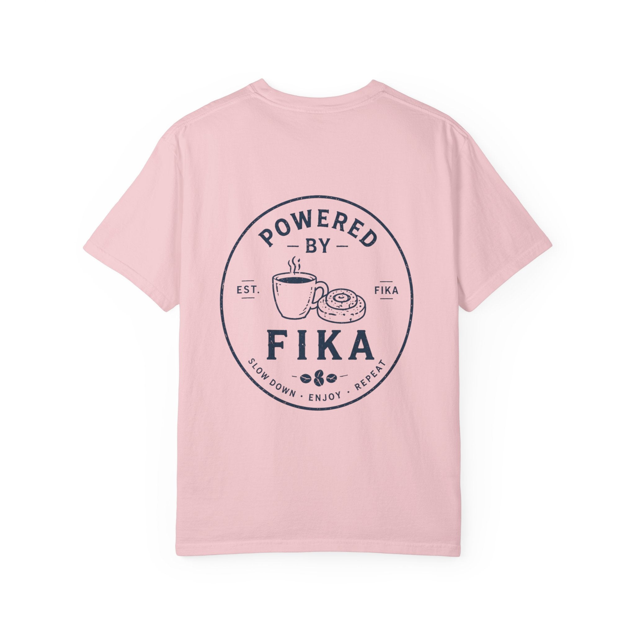 Powered by Fika™ – Slow Down • Enjoy • Repeat - Unisex T-shirt
