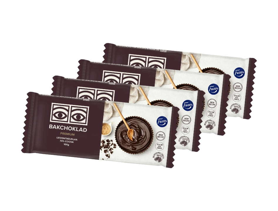 4 × Fazer Ögon 70% Premium Baking Chocolate 100g – Dark Baking Chocolate Bars