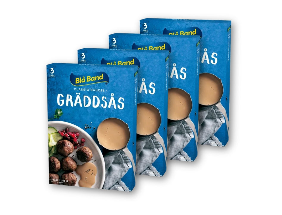 4 x Blå Band Gräddsås 66g – Swedish cream sauce mix boxes, 3-pack each, 12 sachets total
