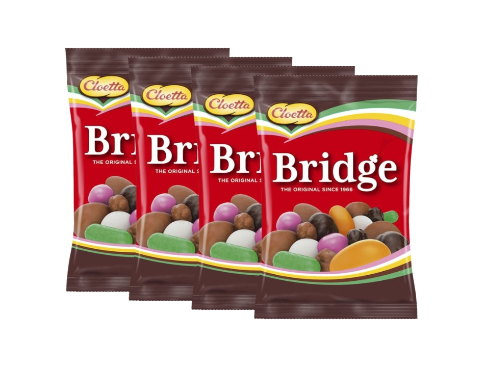 4 x Cloetta Bridge Original 180g bags – classic Swedish mixed chocolate and candy assortment with nine varieties
