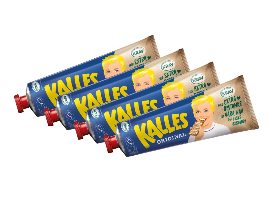 4 x Kalles Kaviar KRAV 250g tubes – Swedish KRAV-certified organic lightly smoked cod roe spread, MSC-certified sustainable
