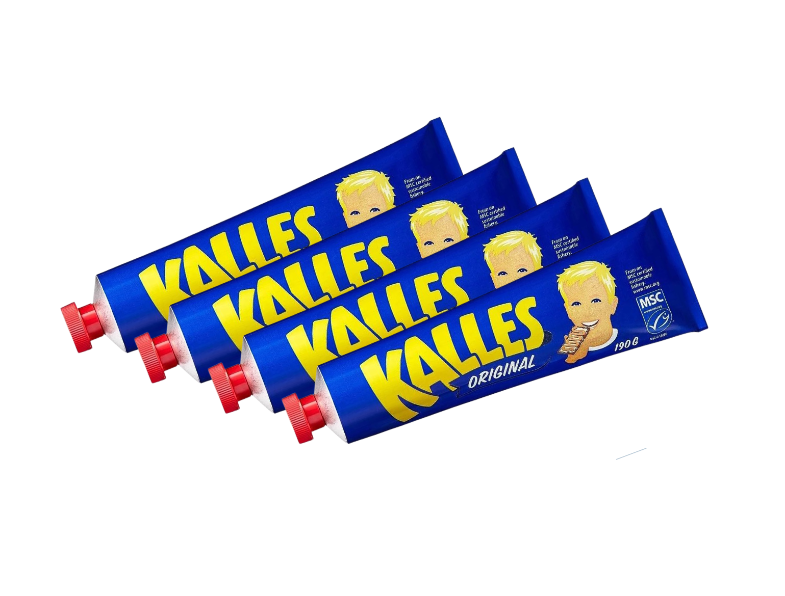 4 x Kalles Kaviar Original 190g tubes – Swedish creamed smoked cod roe spread, MSC-certified, made in Sweden since 1954
