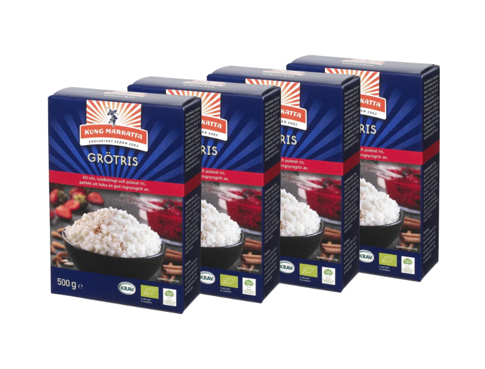 4 x Kung Markatta Ekologiskt Grötris KRAV 500g organic short-grain rice for traditional Swedish risgrynsgröt and rice pudding