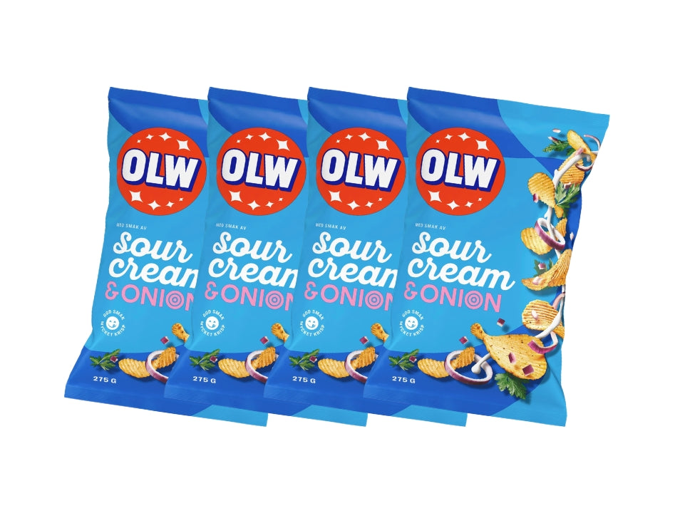 4 x OLW Chips Sourcream & Onion 275g – Swedish Sour Cream & Onion Potato Chips Multipack, 1,100g (38.8 oz)