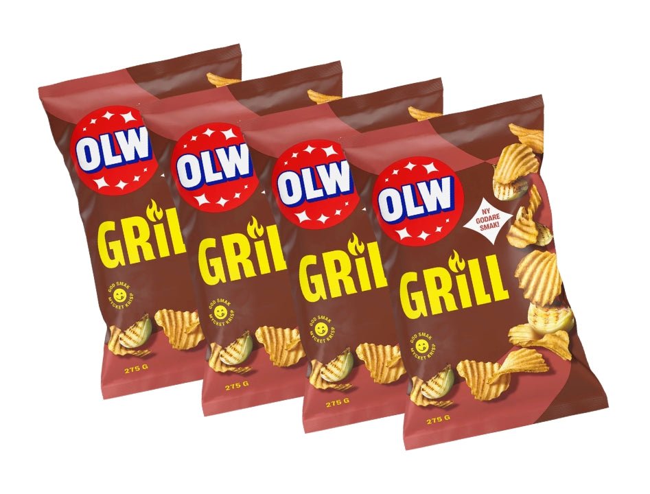 4 x OLW Grillchips 275g – Swedish Grill-Flavoured Potato Chips Multipack, 1,100g (38.8 oz)