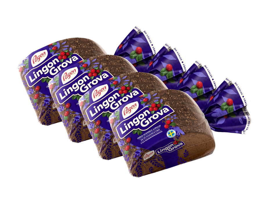 4 x Pågen LingonGrova 500g loaves – Swedish sliced whole grain bread with lingonberries and rye sourdough
