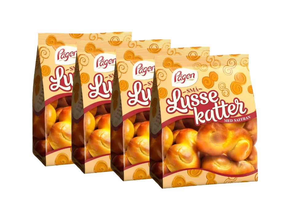 4 x Pågen Små Lussekatter 210g Swedish mini saffron Lucia buns without raisins