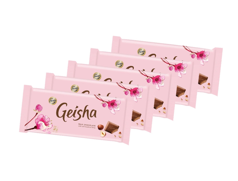 5 x Fazer Geisha Chokladkaka 121g – Milk Chocolate with Crispy Hazelnut Filling, 605g (21.3 oz)