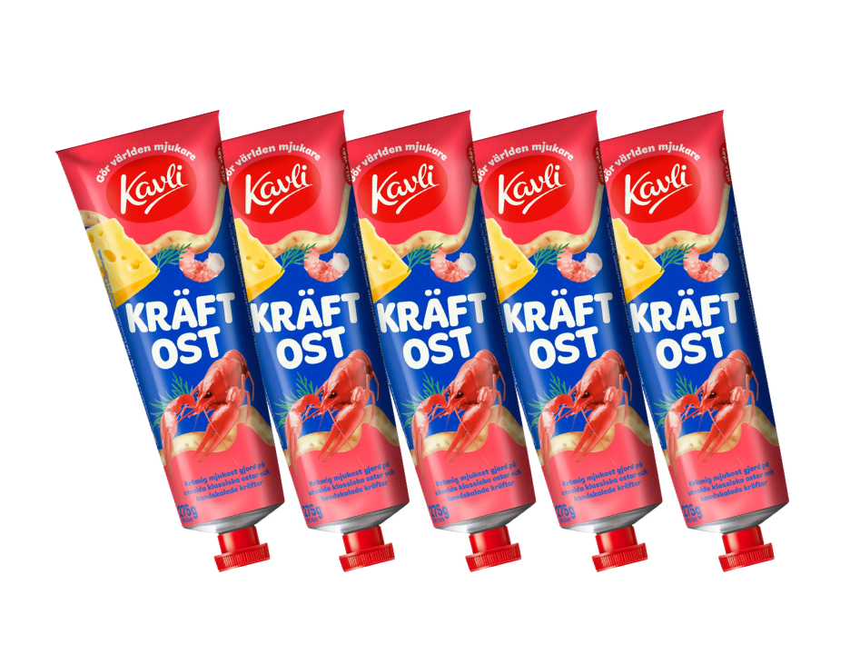 5 x Kavli Kräftost 275g – Swedish Crayfish Cheese Spread Multipack, 1,375g total, creamy cheese blended with real crayfish, authentic Swedish kräftskiva flavour
