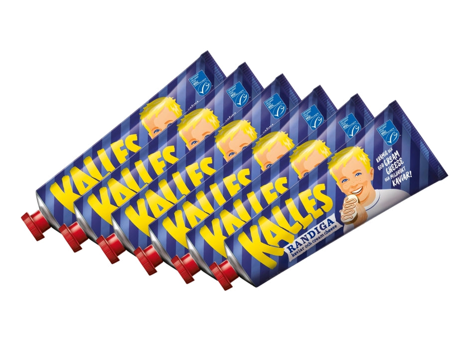 6 x Kalles Randiga 285g tubes – Swedish mild-smoked kaviar and cream cheese spread, made in Sweden
