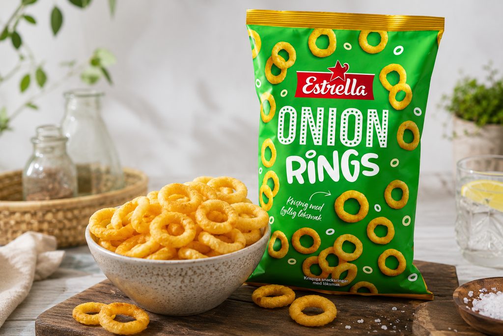 Estrella Onion Rings 200g (7.05 oz) – Authentic Swedish Crispy Onion-Flavored Corn Snacks