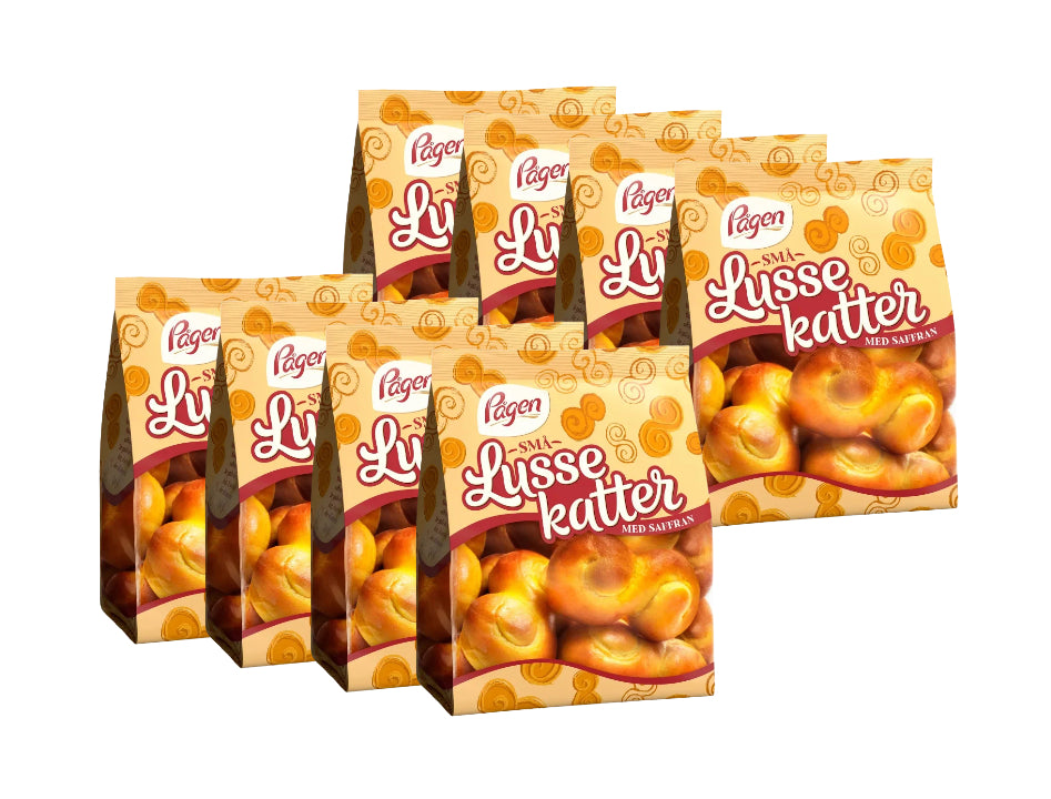 8 x Pågen Små Lussekatter 210g Swedish mini saffron Lucia buns without raisins