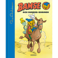 Bamse och Dunder-rubinen – Swedish hardcover children's book cover by Rune Andréasson, illustrated by Hedvig Häggman-Sund, showing Bamse, Skalman and Lille Skutt riding a camel through the desert on a treasure hunt, published by Kärnan, 43 pages, ages 3–6, ISBN 9789157035363
