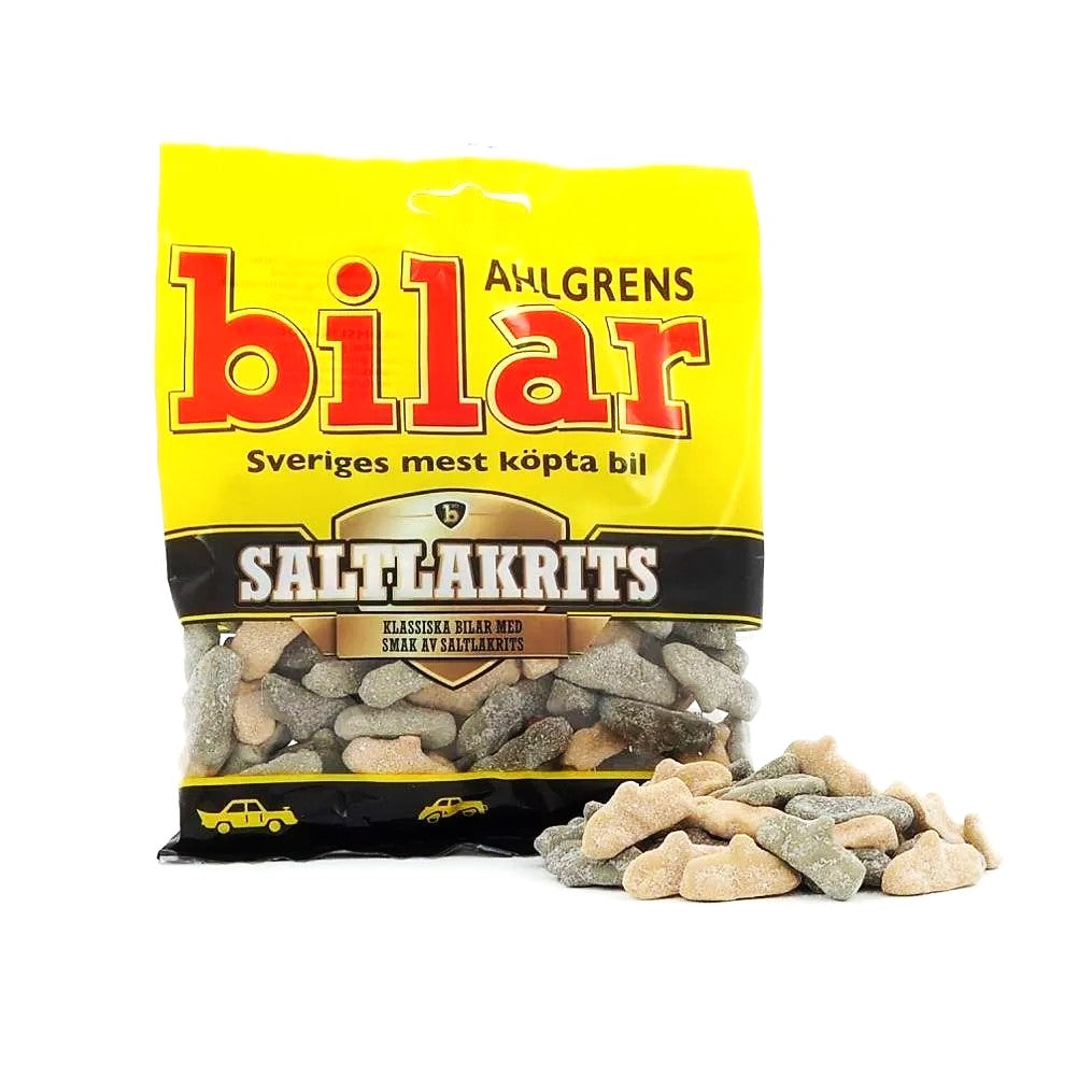 Ahlgrens Bilar Saltlakrits 130g – Swedish salty licorice foam car candy, included in the Swedish Candy Box Large
