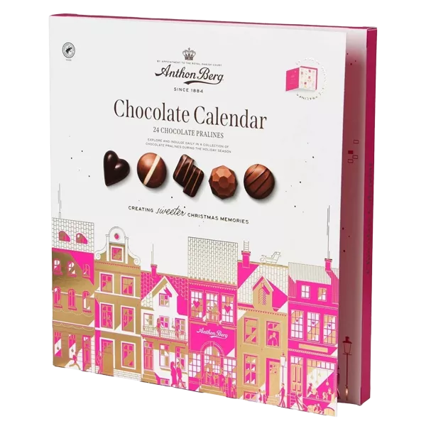 Anthon Berg Chocolate Calendar 264g with 24 Danish chocolate marzipan nougat and caramel pralines for Christmas