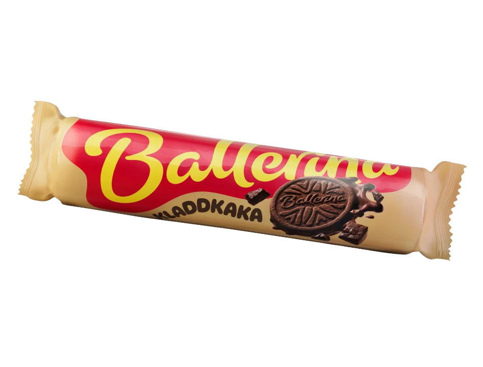 Ballerina Kladdkaka 210g Swedish chocolate sandwich cookies with crisp cocoa biscuits and creamy kladdkaka filling