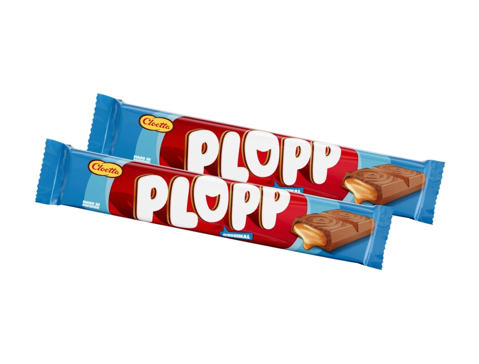 Cloetta Plopp Dubbel 2 x 50g – Swedish Milk Chocolate with Creamy Toffee Filling
