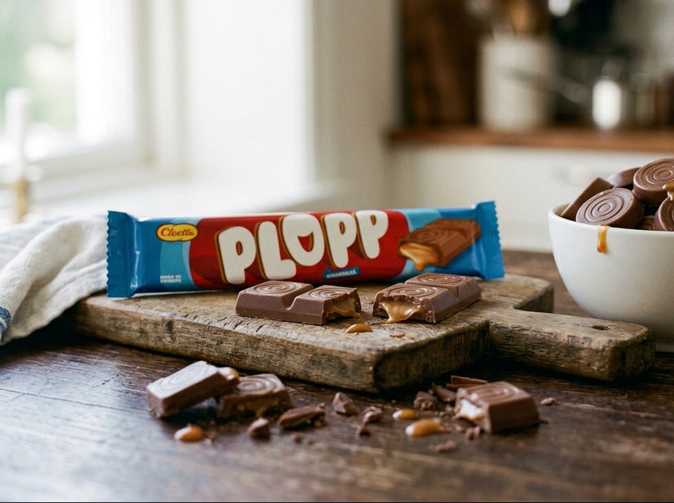 Cloetta Plopp Dubbel 50g – Swedish Milk Chocolate with Creamy Toffee Filling
