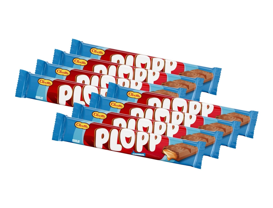 Cloetta Plopp Dubbel 8 x 50g – Swedish Milk Chocolate with Creamy Toffee Filling
