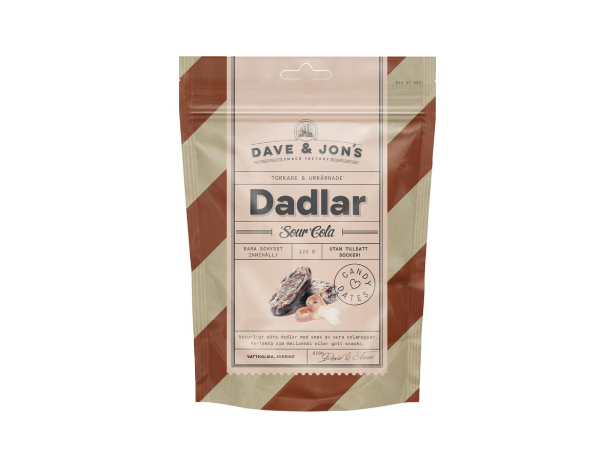 Dave & Jon's Dadlar Sour Cola 125g – Swedish sour cola flavored dates