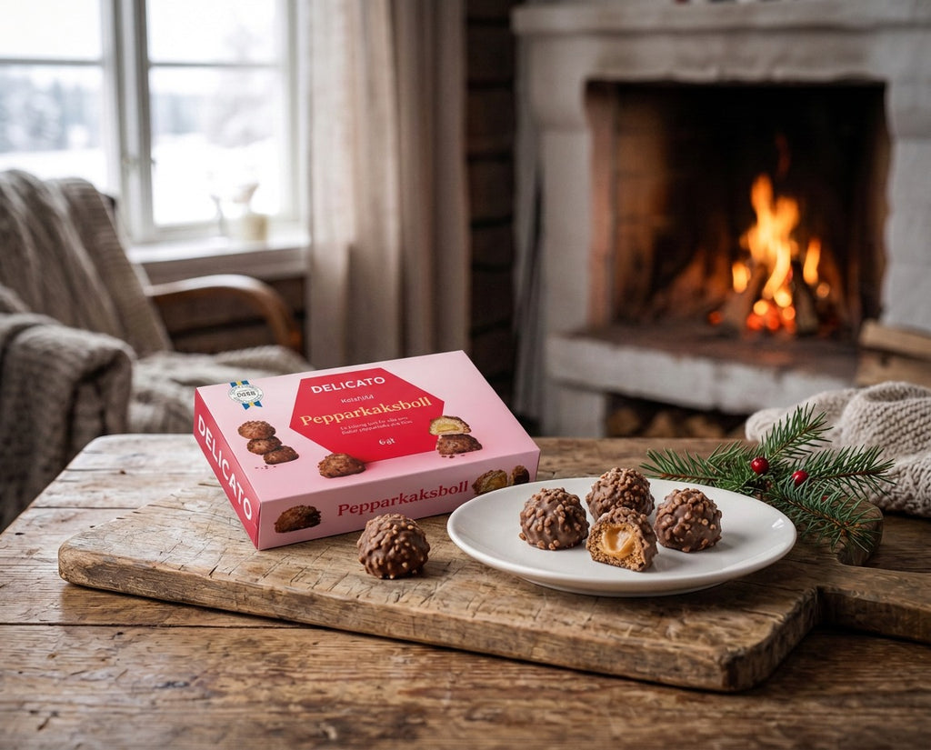 Delicato Pepparkaksboll 6-Pack 210g Swedish gingerbread oat balls with creamy caramel filling light glaze and cinnamon sugar