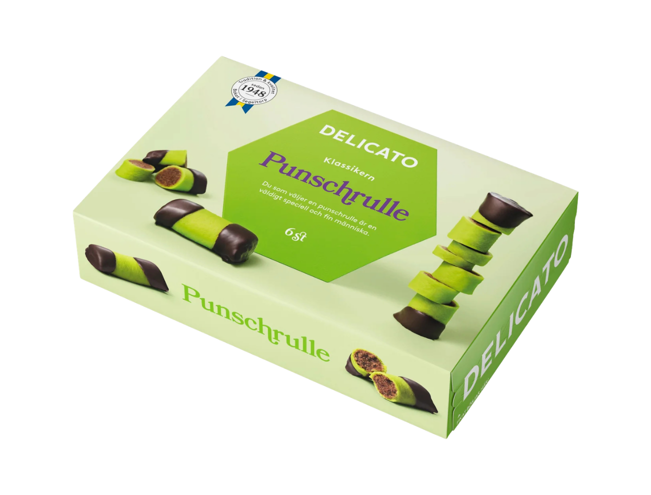 Delicato Punschrullar Dammsugare – classic Swedish marzipan pastries included in the Swedish Fika Box Small
