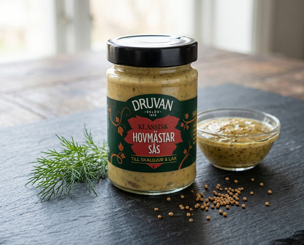 Druvan Hovmästarsås 295g Swedish sweet mustard and dill sauce for gravlax salmon seafood and the Christmas table