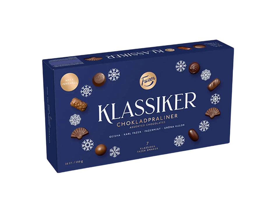Fazer Klassiker Chokladask 250g 8.8 oz assorted Finnish chocolate pralines gift box with 7 classic flavors