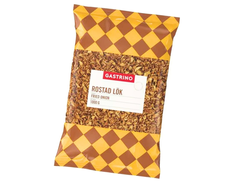 Gastrino Rostad Lök 1kg – Crispy Fried Onions, large bag of golden crunchy fried onions from Sweden
