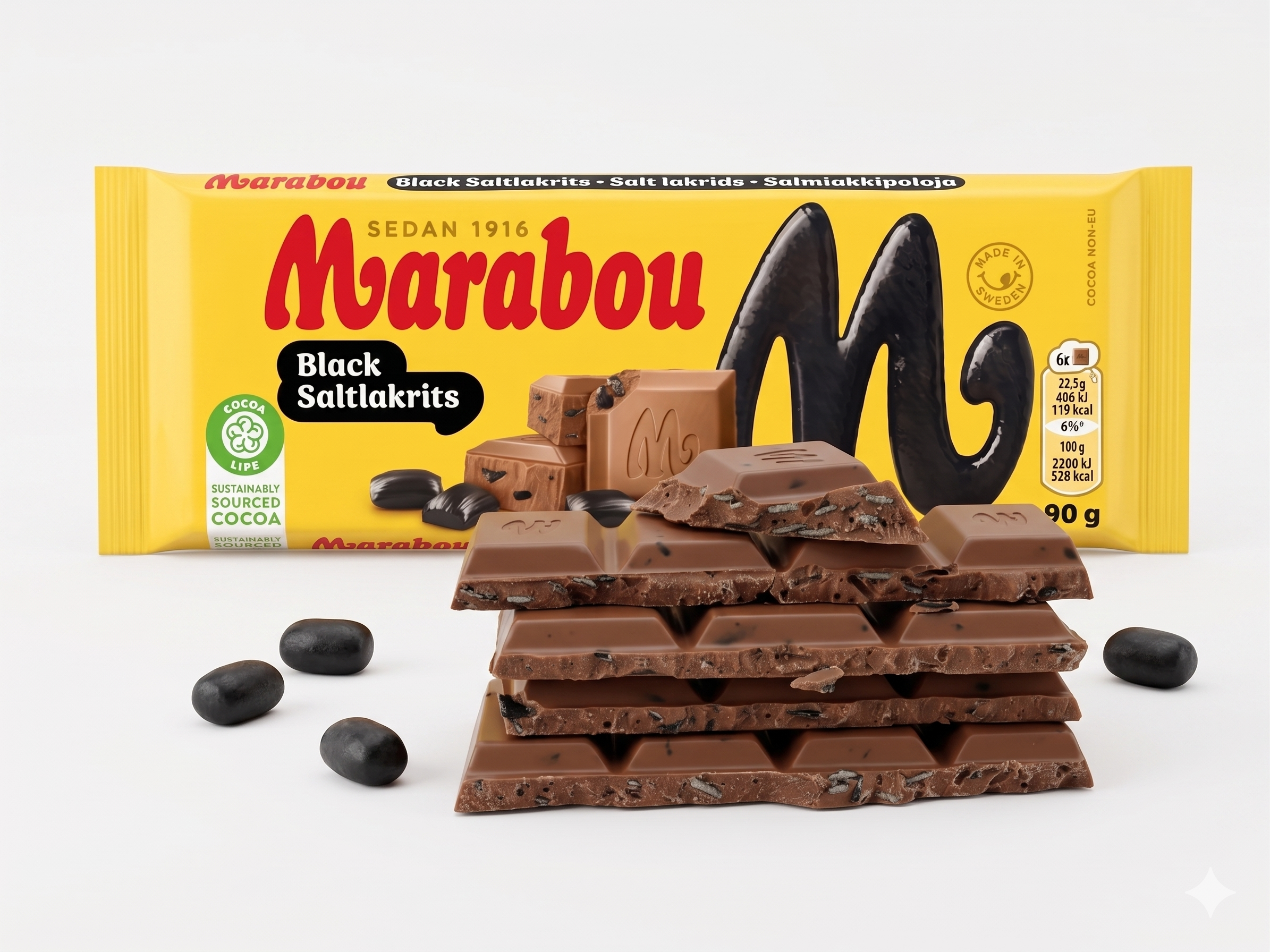 2 Bars of Marabou Black Saltlakrits 90g (3.53 oz) – Swedish Milk Chocolate with Salty Licorice
