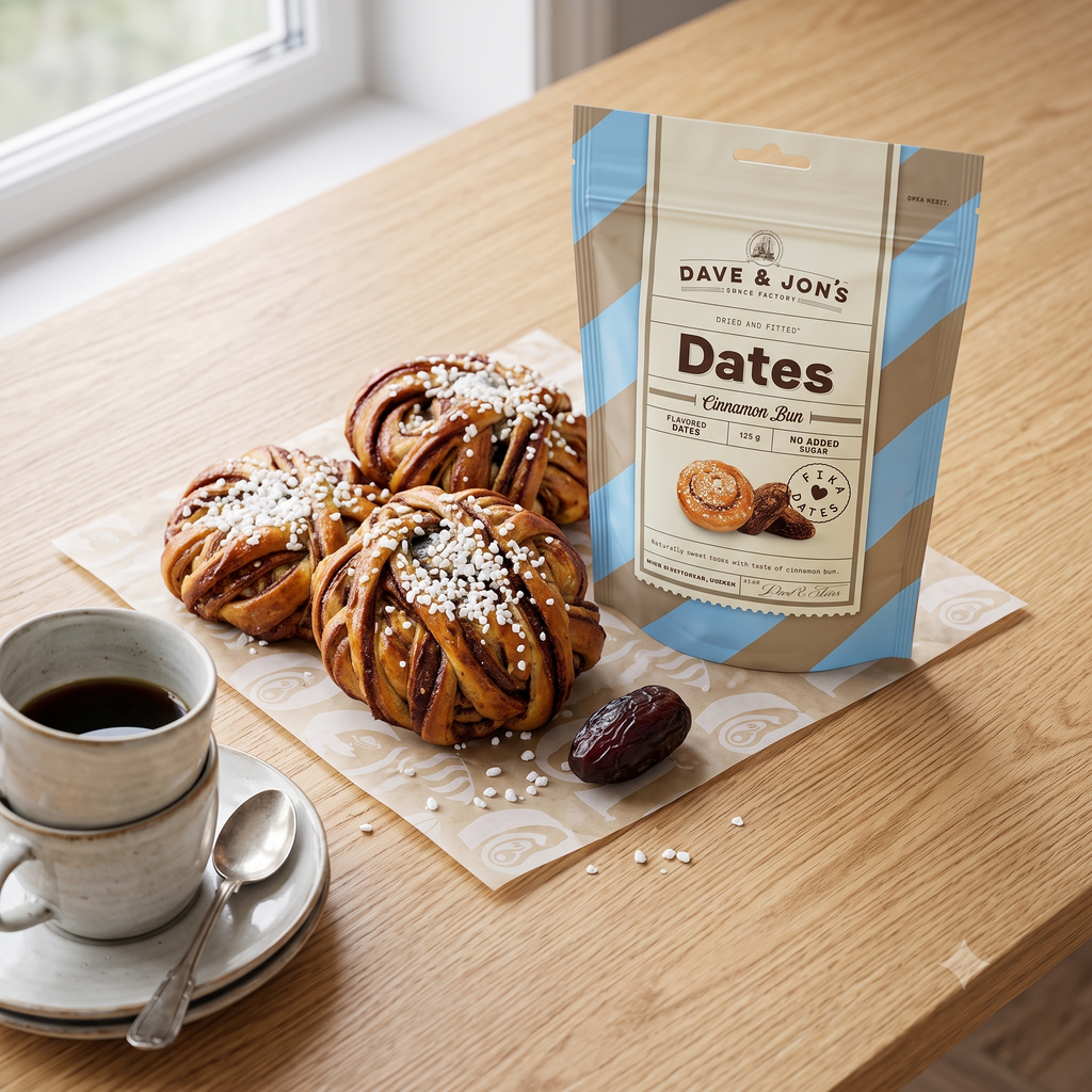 2 x Dave & Jon's Dadlar Cinnamon Bun 125g (4.40 oz) – Swedish Cinnamon Bun Flavored Dates – Vegan Snack