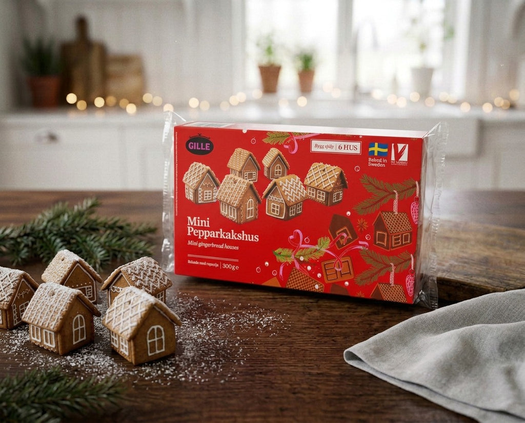 Gille Mini Pepparkakshus 300g Swedish gingerbread kit with pieces for 6 mini Christmas houses