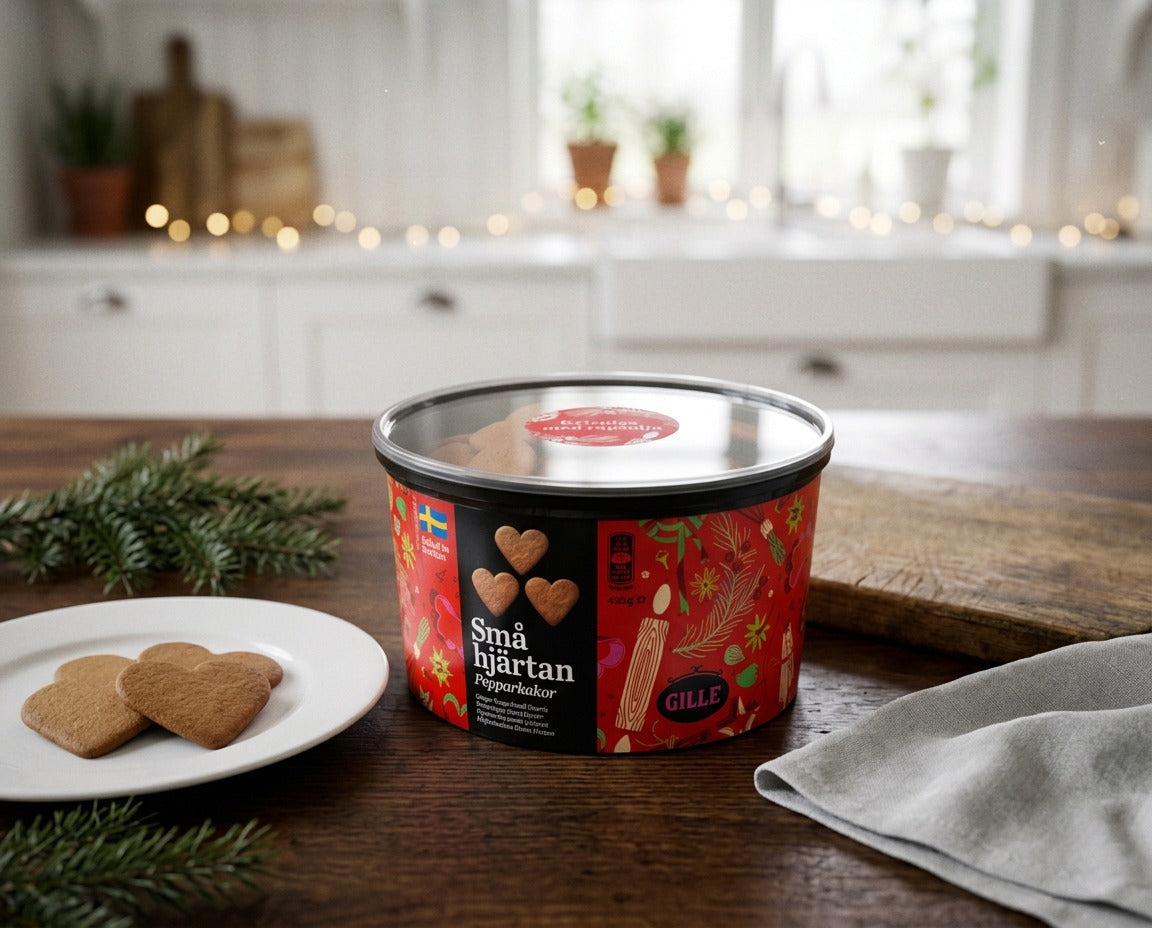 Gille Pepparkakor Små Hjärtan 425g thin crispy Swedish gingerbread heart cookies