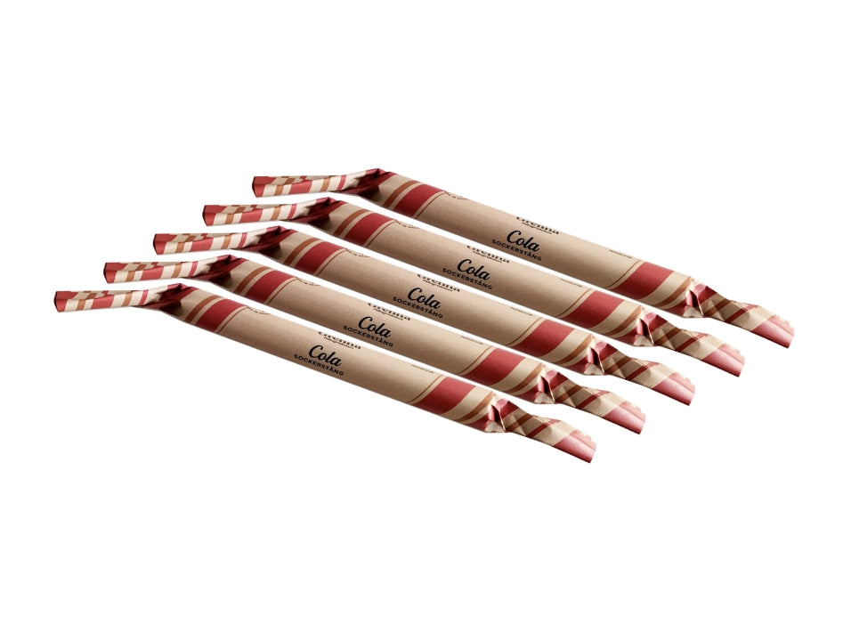 Grenna Polkagriskokeri Sockerstång Cola 5 x 50g – Handmade Swedish cola rock candy sticks from Gränna


