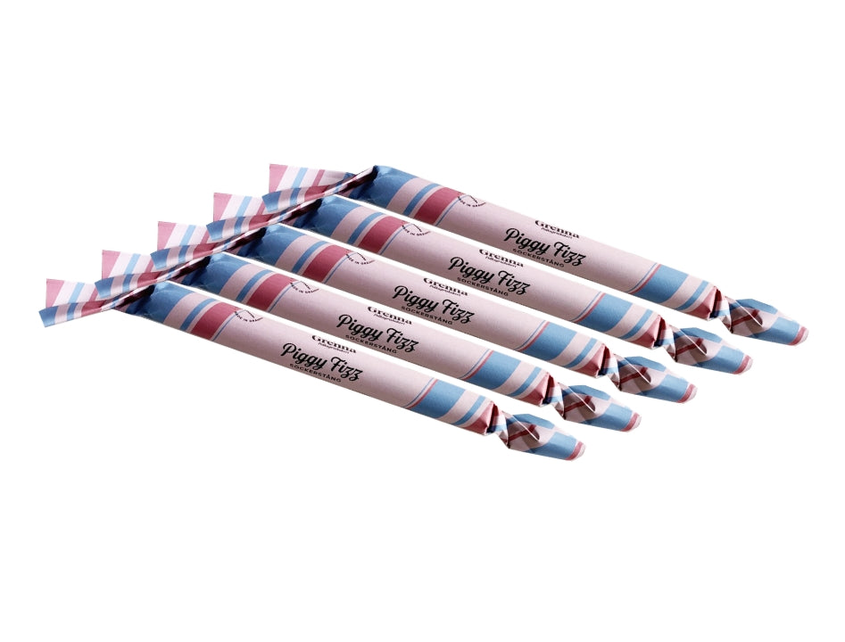 Grenna Polkagriskokeri Sockerstång Piggy Fizz 5 x 50g – Handmade Swedish sour bubblegum rock candy sticks from Gränna

