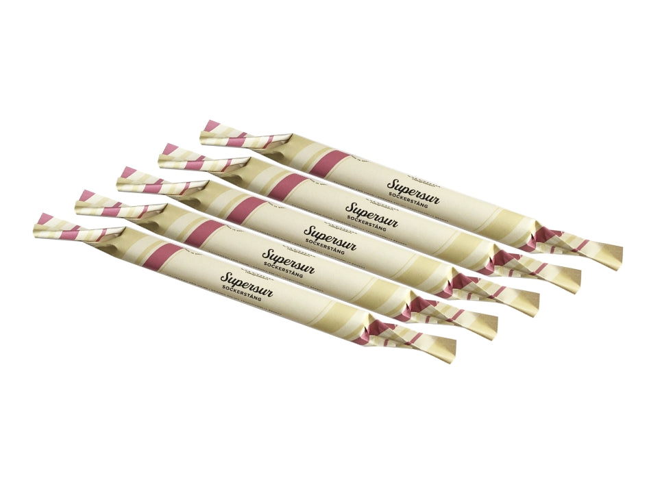 Grenna Polkagriskokeri Sockerstång Supersur 5 x 50g – Handmade Swedish super sour rock candy sticks from Gränna

