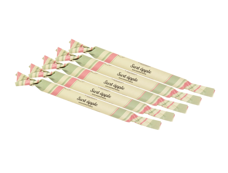 Grenna Polkagriskokeri Sockerstång Surt Äpple 5 x 50g – Handmade Swedish sour apple rock candy sticks from Gränna

