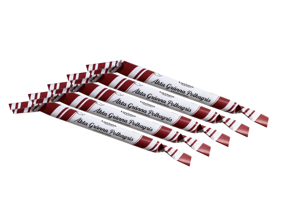 Grenna Polkagriskokeri Äkta Gränna Polkagris 5 x 50g – Handmade traditional Swedish peppermint rock candy sticks from Gränna


