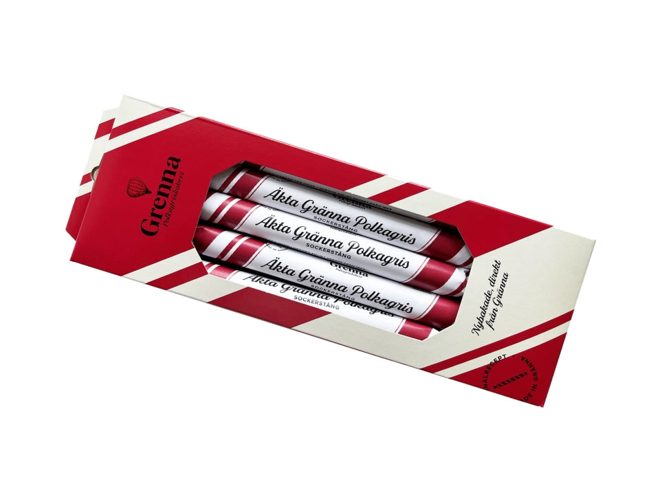 Grenna Polkagriskokeri Äkta Gränna Polkagrisar 5-pack 250g – Handmade traditional Swedish peppermint rock candy gift pack from Gränna

