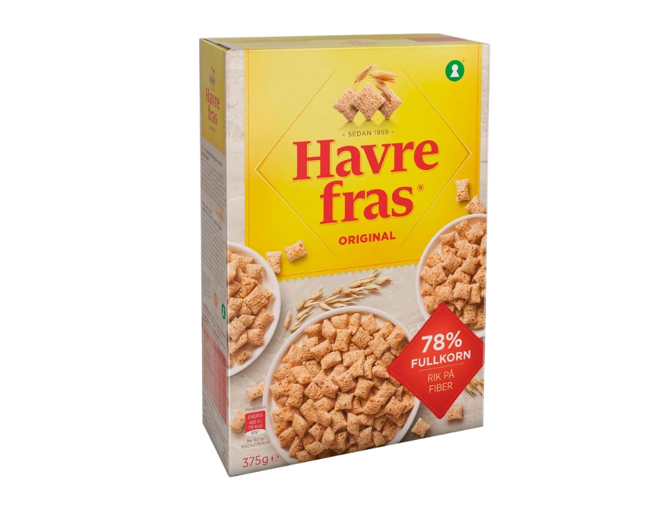 Havrefras Original 375g – Swedish oat breakfast cereal, 78% whole grain, Keyhole certified, high in fiber, included in the Swedish Breakfast Box Small
