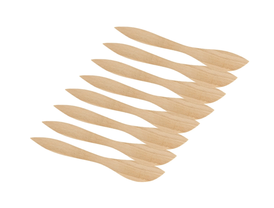 Jonas of Sweden Smörkniv av Bok 8-pack – Swedish natural beechwood butter knives with bevelled spreading edges, 18cm, set of eight
