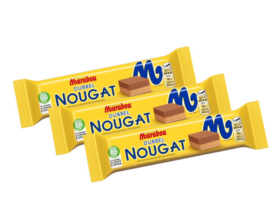 3 Bars of Marabou Dubbel Nougat Chocolate Bars 3 × 43g (3 × 1.52 oz) – Authentic Swedish Milk Chocolate with Almond & Hazelnut Nougat