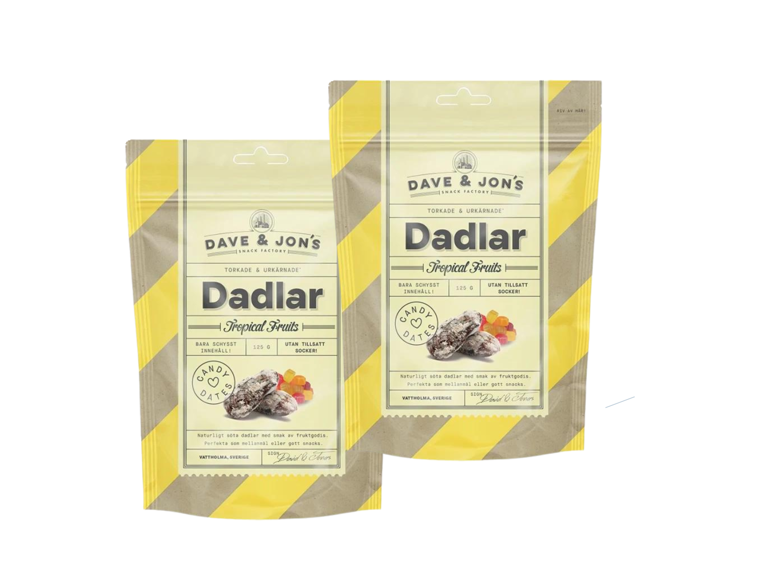 2 Pack Dave & Jons Dadlar Tropical Fruit - Date-Based Tropical Candy (125g / 4.40oz)