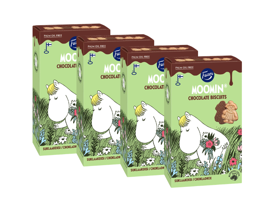 4 Packs of Fazer Moomin Chocolate Biscuits 175g (6.17 oz) – Authentic Nordic Chocolate Biscuits with Moomin Characters