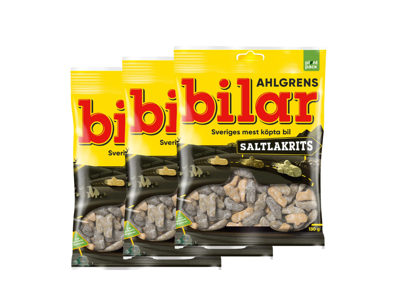 Ahlgrens Bilar Saltlakrits 3 × 130g (3 × 4.58 oz) – Authentic Swedish Salty Licorice Foam Candy Cars