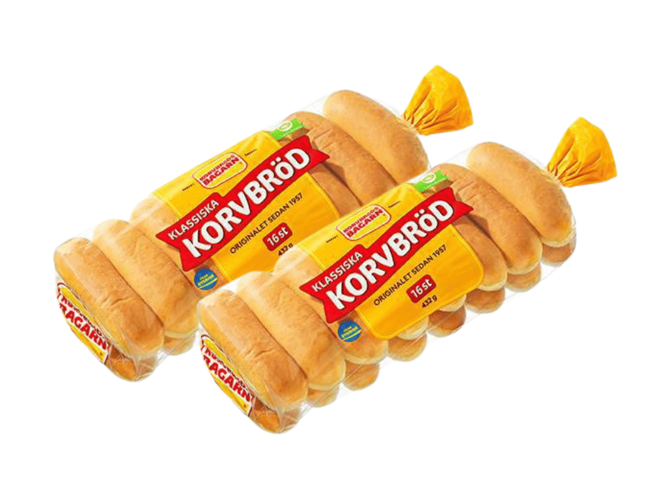 2 x Korvbröds Bagarn Klassiska Korvbröd 16 Hot Dog Buns 432g (15.23 oz) – Authentic Swedish Hot Dog Buns