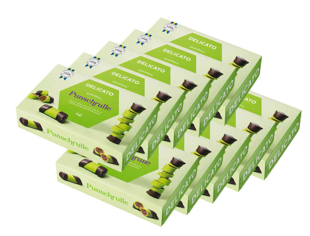 Delicato Punschrullar 10 × (6 × 40g) – Authentic Swedish Chocolate & Arrack Pastry Rolls – Classic Fika Treat