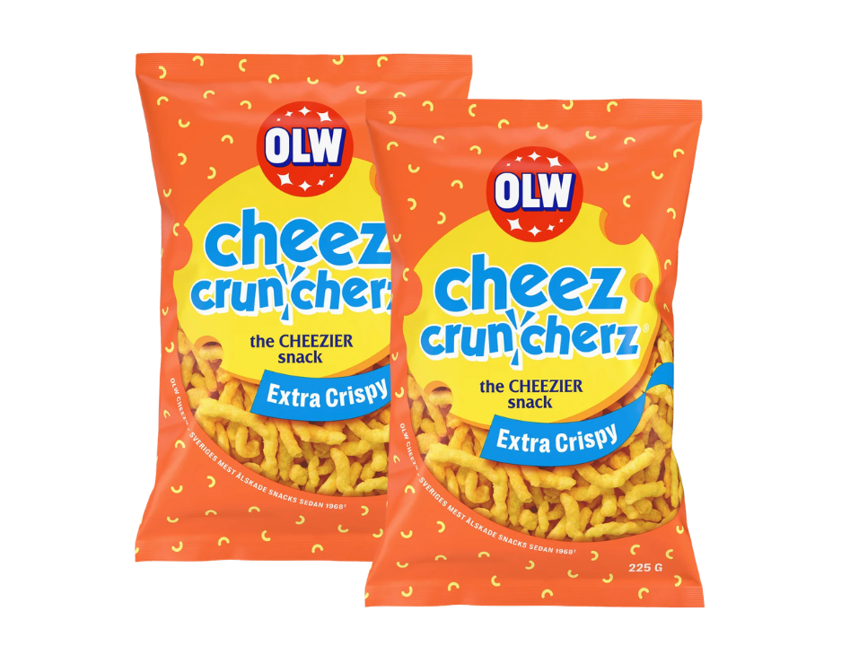 2 Bags of OLW Cheez Cruncherz 225g (7.93 oz) – Authentic Swedish Crispy Cheese Snacks