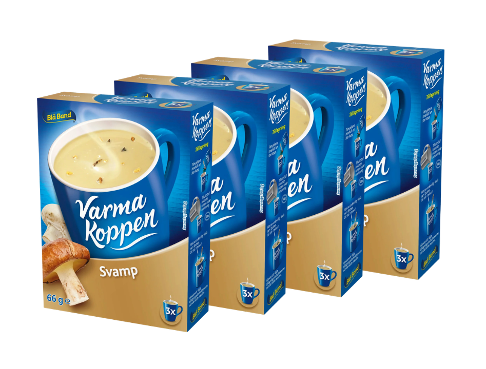 4 Packs of Blå Band Varma Koppen Mushroom Soup Mix 66g (2.32 oz) – Creamy Swedish Instant Mushroom Soup