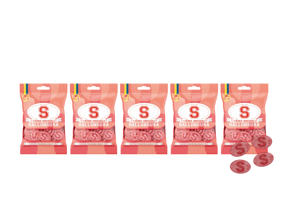 S-Märke Hallonsura Sour Raspberry Candy 5 × 80g (5 × 2.82 oz) – Authentic Swedish Sour Raspberry Gummies